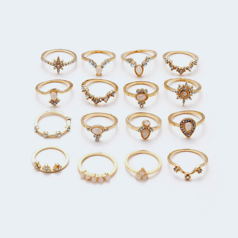 BERYUAN White Gem Stone Vintage Gold Knuckle Ring Set Cute Mickey Gift For Her For Women Girls Teens 16Pcs (gold 2)- $7.98